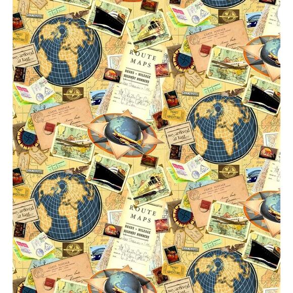 1 Yard Cut Fabric Kate Ward Thacker Bon Voyage 36x44” Travel Maps Stamps - Picture 3 of 3
